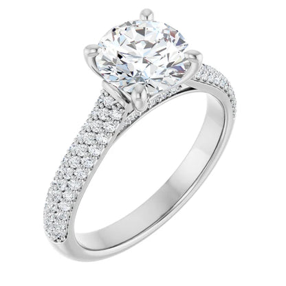 Round Brilliant White Gold Pave Moissanite Engagement Ring 