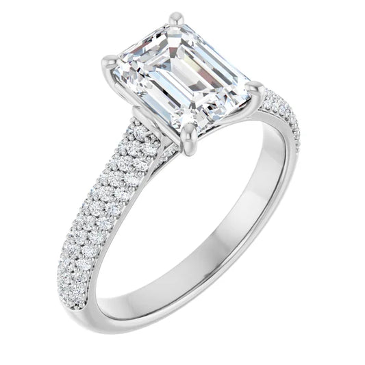 Emerald White Gold Pave Moissanite Engagement Ring 