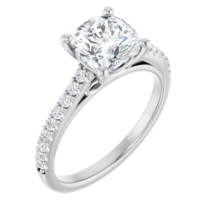 Cushion White Gold Pave Style Moissanite Engagement Ring 