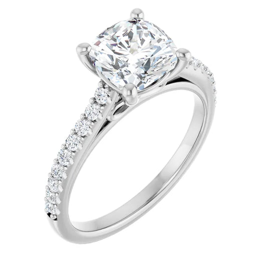Cushion White Gold Pave Style Moissanite Engagement Ring 