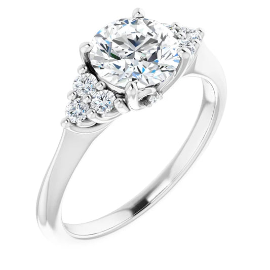 Round Brilliant White Gold Accent Style Moissanite Engagement Ring 