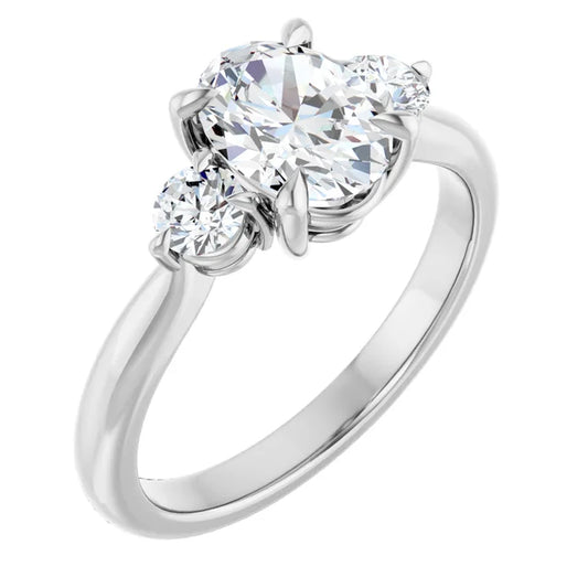 Oval White Gold Tri Stone Moissanite Engagement Ring 