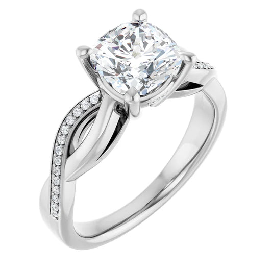Cushion White Gold Twist Band Moissanite Engagement Ring 