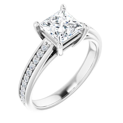 Princess White Gold Claw Set Style Moissanite Engagement Ring 