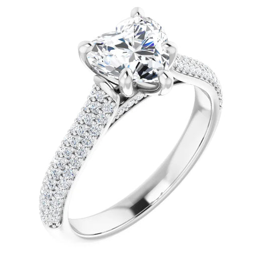 Heart White Gold Pave Moissanite Engagement Ring 