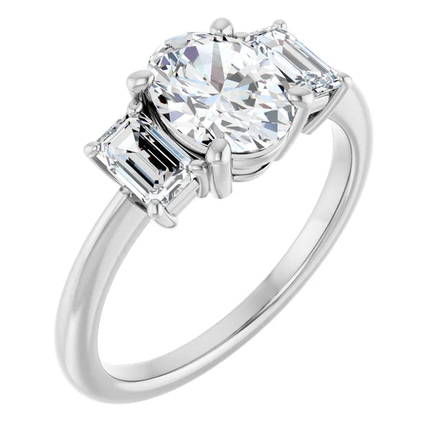 Oval White Gold Tri Stone Moissanite Engagement Ring 