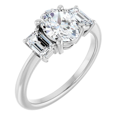 Oval White Gold Tri Stone Moissanite Engagement Ring 