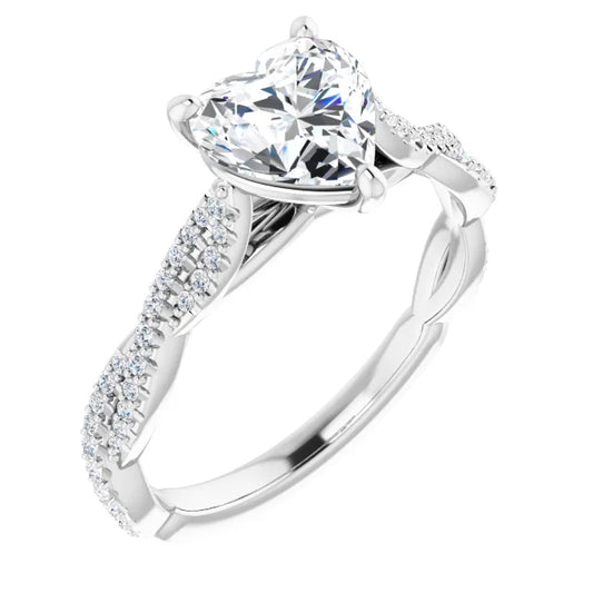 Heart White Gold Twist Pave Moissanite Engagement Ring 