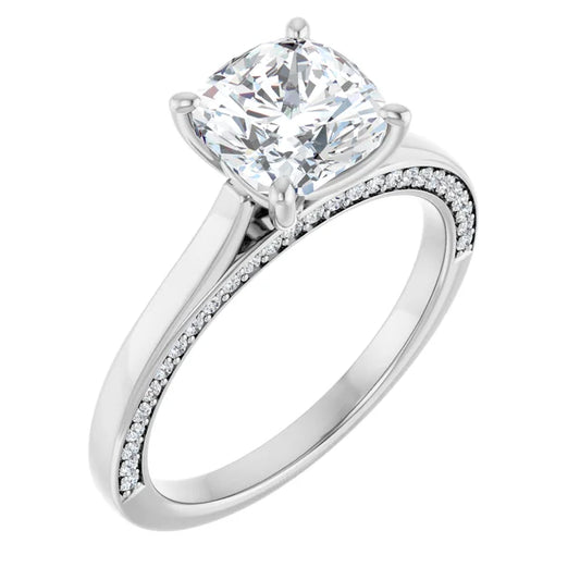 Cushion White Gold Solitaire Moissanite Engagement Ring 