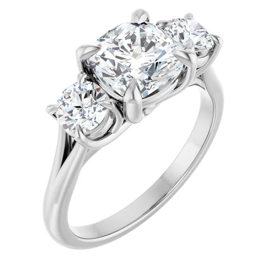 Cushion White Gold Tri Stone Moissanite Engagement Ring 