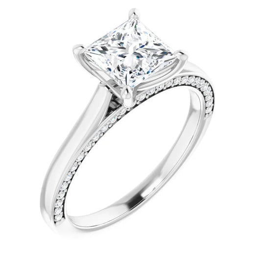 Princess White Gold Solitaire Moissanite Engagement Ring 