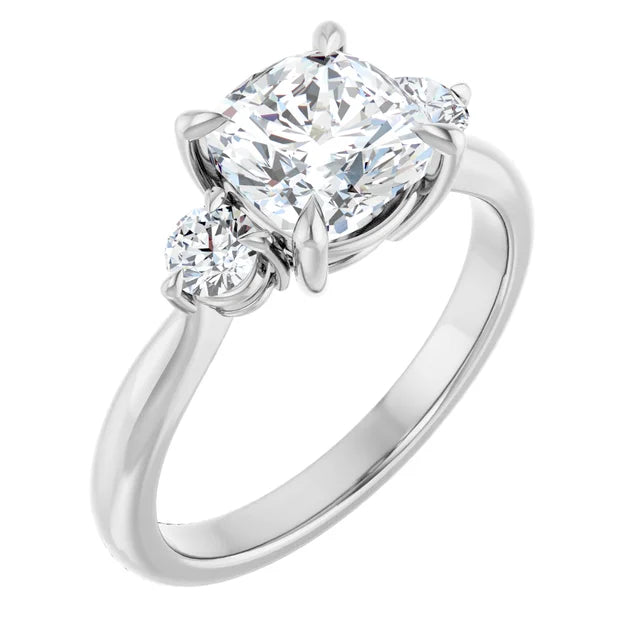 Cushion White Gold Tri Stone Moissanite Engagement Ring 