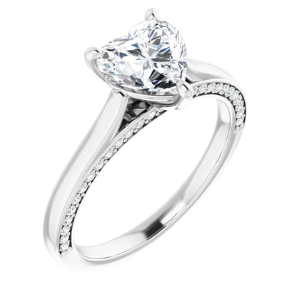 Heart Solitaire & Hidden Diamond Band Engagement Ring