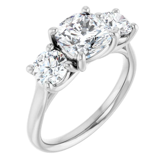 Cushion White Gold Tri Stone Moissanite Engagement Ring