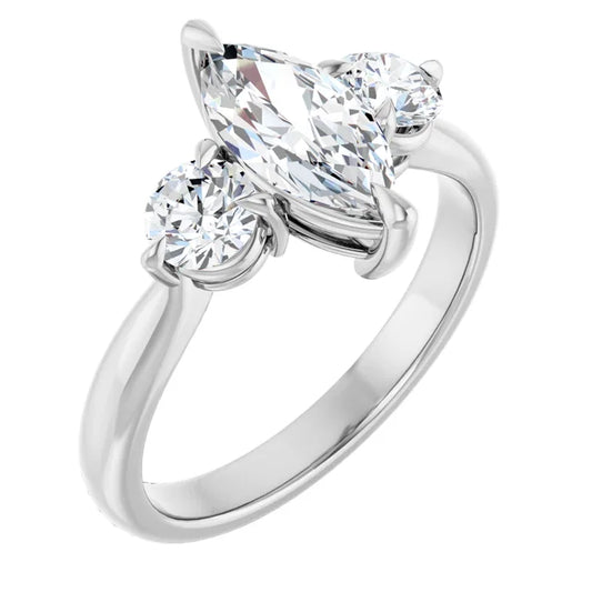 Marquise White Gold Tri Stone Moissanite Engagement Ring 