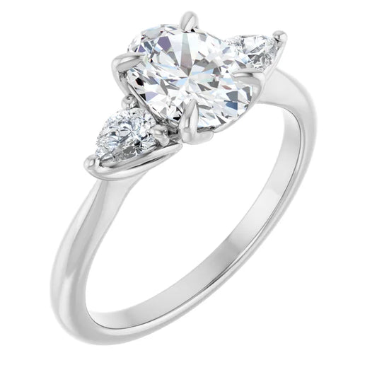 Oval Tri -Stone Style Pear Accent Engagement Ring
