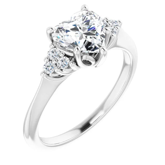 Heart White Gold Accent Style Moissanite Engagement Ring 