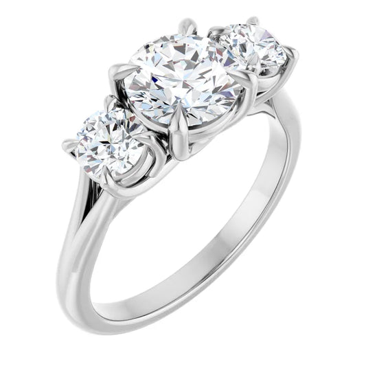 Round Brilliant White Gold Tri Stone Moissanite Engagement Ring 
