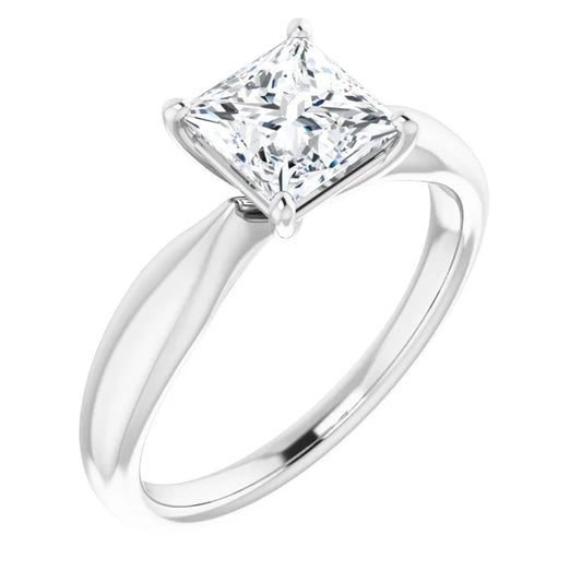 Princess White Gold Solitaire Moissanite Engagement Ring 