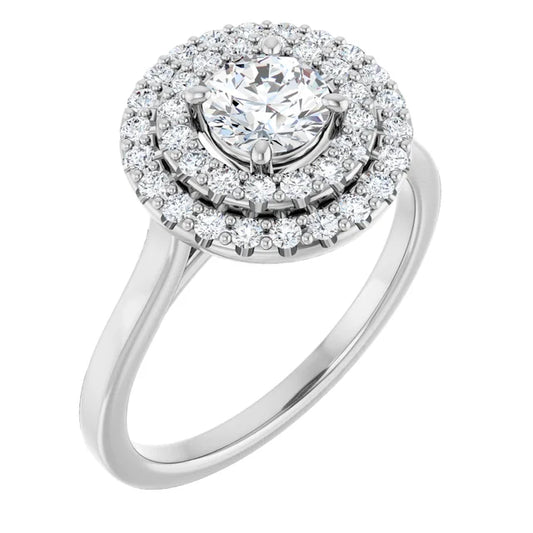 Round Brilliant White Gold Double Halo Solitaire Moissanite Engagement Ring 