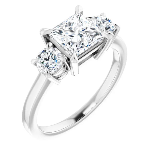 Princess White Gold Tri Stone Moissanite Engagement Ring 