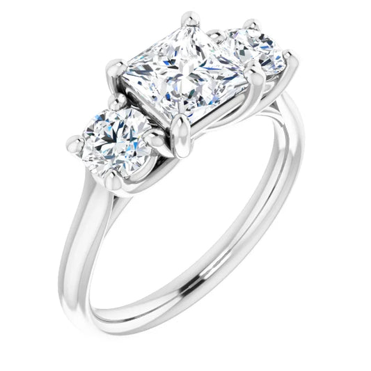 Princess White Gold Tri Stone Moissanite Engagement Ring