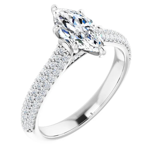 Marquise White Gold Pave Moissanite Engagement Ring 