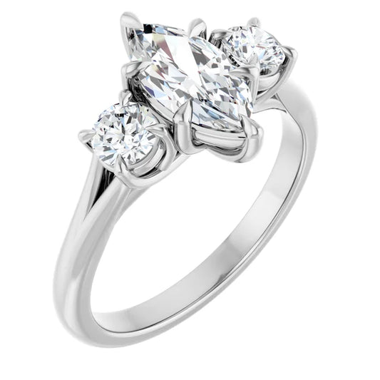 Marquise White Gold Tri Stone Moissanite Engagement Ring 