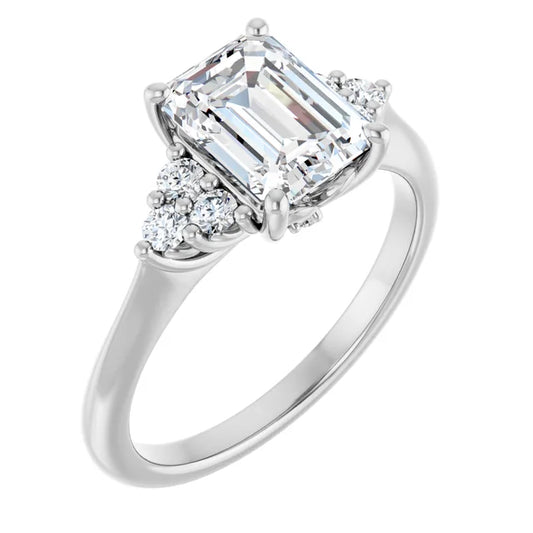 Emerald White Gold Accent Style Moissanite Engagement Ring 