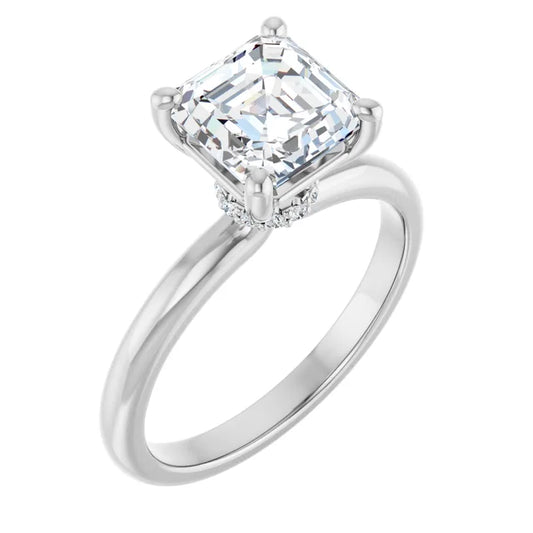 Asscher White Gold Solitaire Moissanite Engagement Ring 
