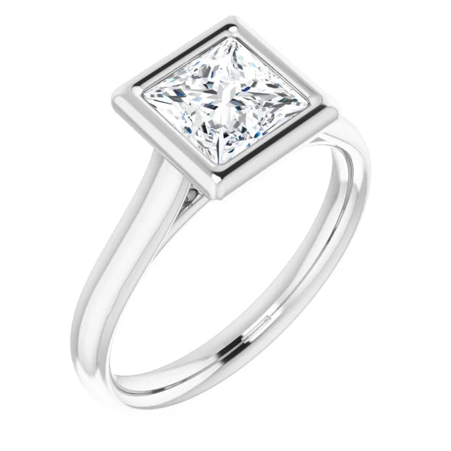 Princess White Gold Solitaire Bezel Moissanite Engagement Ring