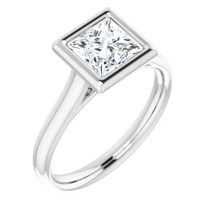 Princess White Gold Solitaire Bezel Moissanite Engagement Ring