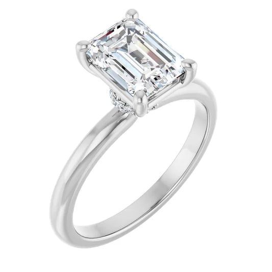 Emerald White Gold Solitaire Moissanite Engagement Ring 