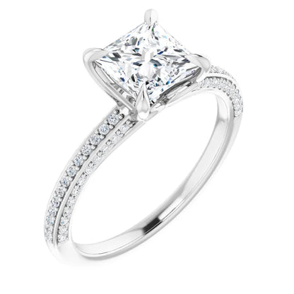 Princess White Gold Pave Moissanite Engagement Ring 