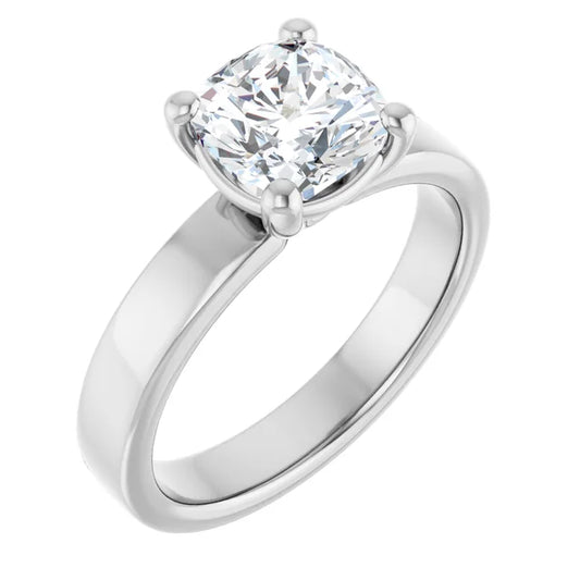 Cushion White Gold Wide Band Solitaire Moissanite Engagement Ring