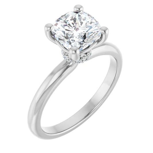 Cushion White Gold Solitaire Moissanite Engagement Ring 
