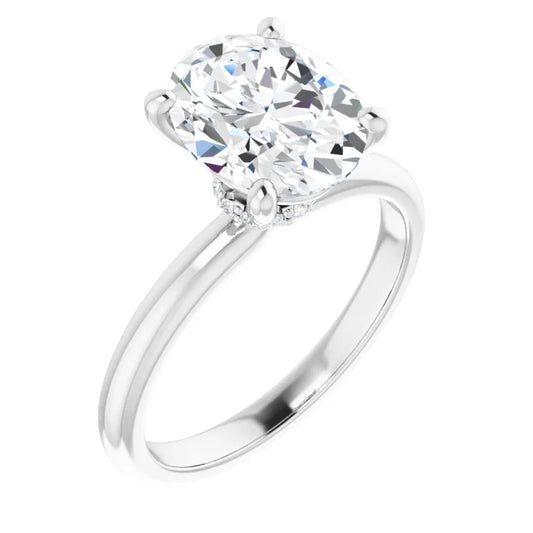 Oval Low Hidden Halo Solitaire Engagement Ring