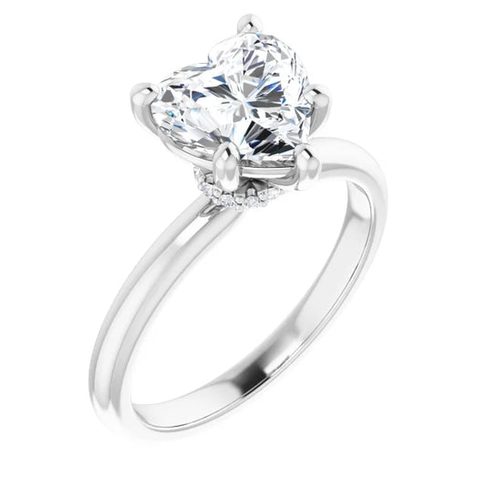 Heart Low Hidden Halo Solitaire Engagement Ring