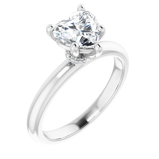 Heart Low Hidden Halo Solitaire Engagement Ring