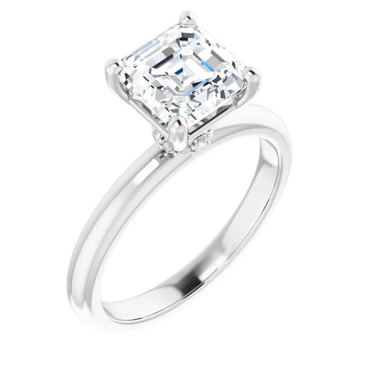 Asscher Low Hidden Halo Solitaire Engagement Ring