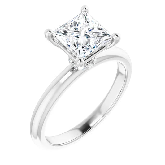 Princess Low Hidden Halo Solitaire Engagement Ring