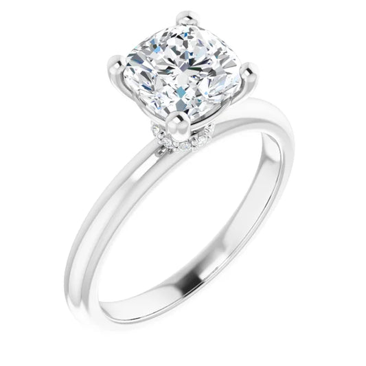 Cushion Low Hidden Halo Solitaire Engagement Ring