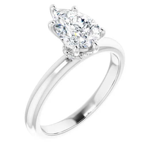 Pear Low Hidden Halo Solitaire Engagement Ring