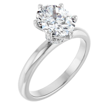 Oval Low Hidden Halo Solitaire Engagement Ring