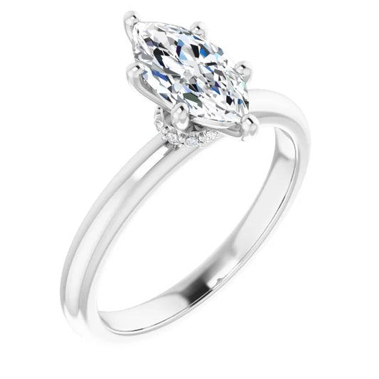 Marquise Low Hidden Halo Solitaire Engagement Ring