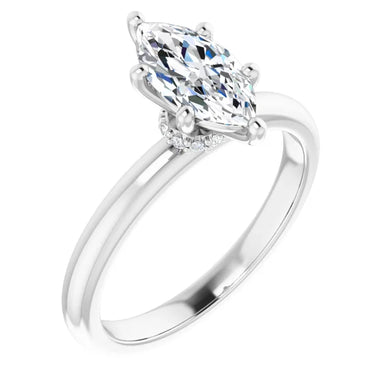 Marquise Low Hidden Halo Solitaire Engagement Ring