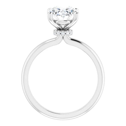 Oval Low Hidden Halo Solitaire Engagement Ring