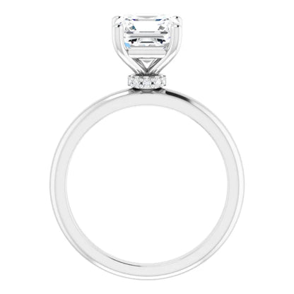 Asscher Low Hidden Halo Solitaire Engagement Ring