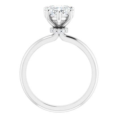 Heart Low Hidden Halo Solitaire Engagement Ring