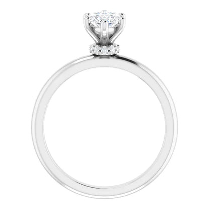 Marquise Low Hidden Halo Solitaire Engagement Ring